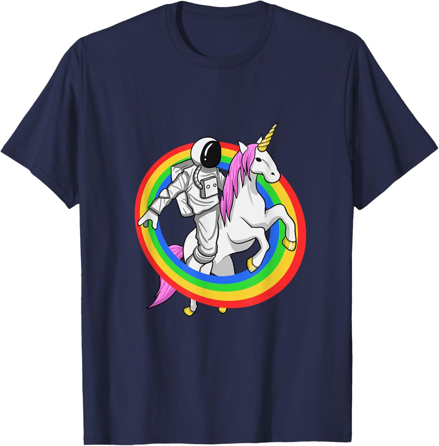 Astronaut Riding Unicorn Funny Space Galaxy Travel T-Shirt - T-Shirt | Navy