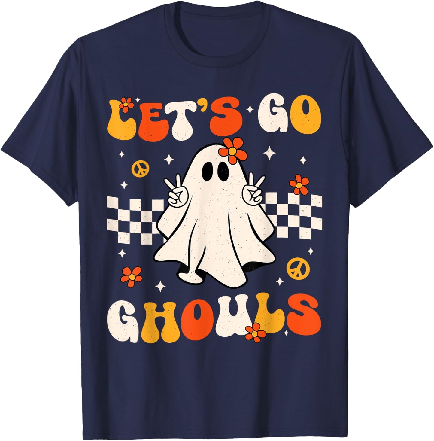 Groovy Lets Go Ghouls Ghost Halloween Costume Women Girl Kid T-Shirt - T-Shirt | Navy