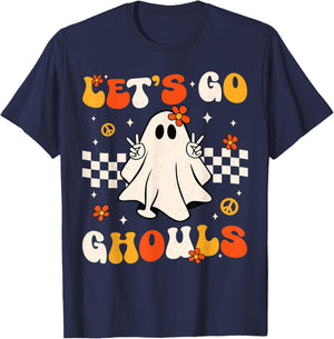 Groovy Lets Go Ghouls Ghost Halloween Costume Women Girl Kid T-Shirt - T-Shirt | Navy