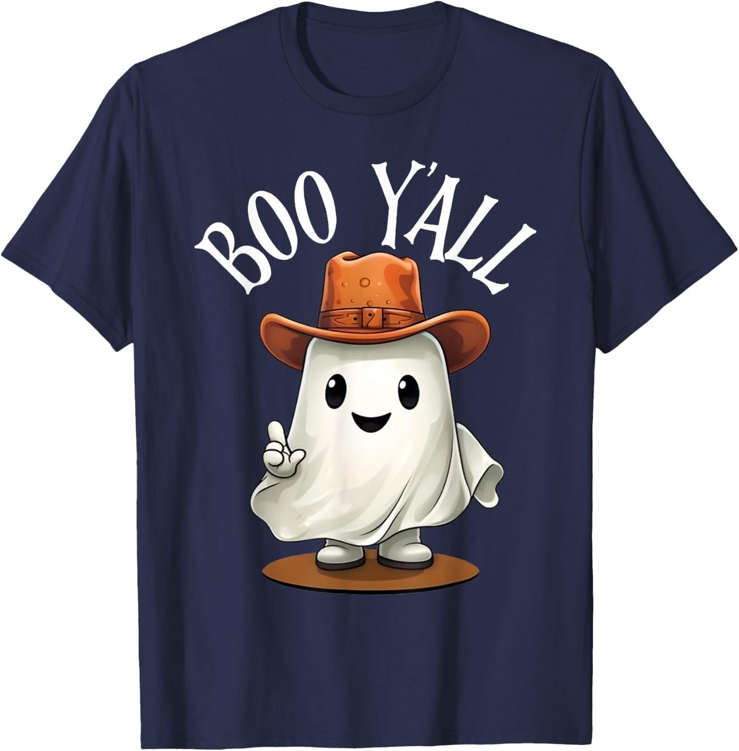 Boo Y'all Cowboy Hat Ghost Funny Halloween Costume Southern T-Shirt - T-Shirt | Navy