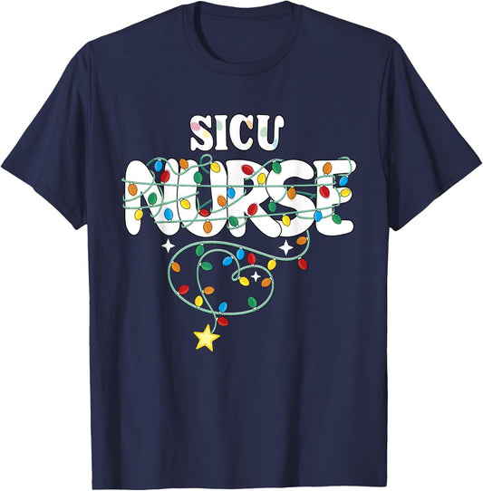 SICU Nurse Christmas Surgical ICU Nursing NP RN Squad T-Shirt - T-Shirt | Navy