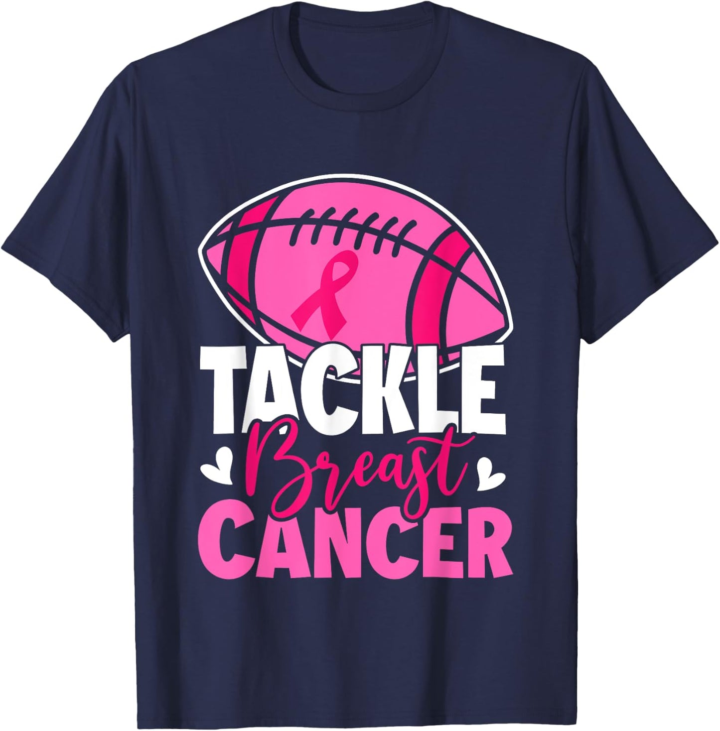 Football Breast Cancer Awareness Tackle Pink Ribbon Boy Kids T-Shirt - T-Shirt | Navy