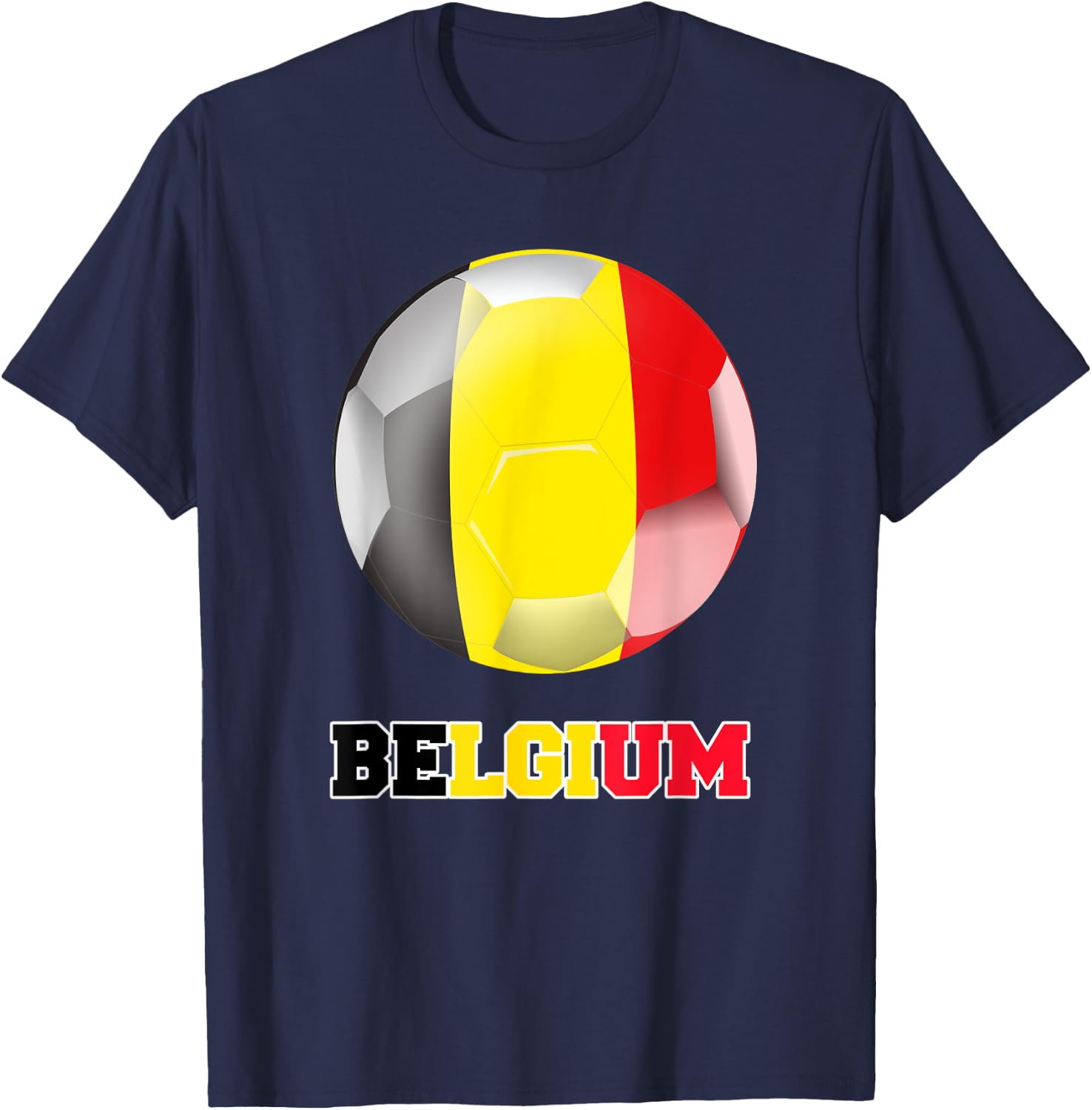Belgium Soccer Shirt Soccer Ball Belgian Flag Soccer T-Shirt - T-Shirt | Navy