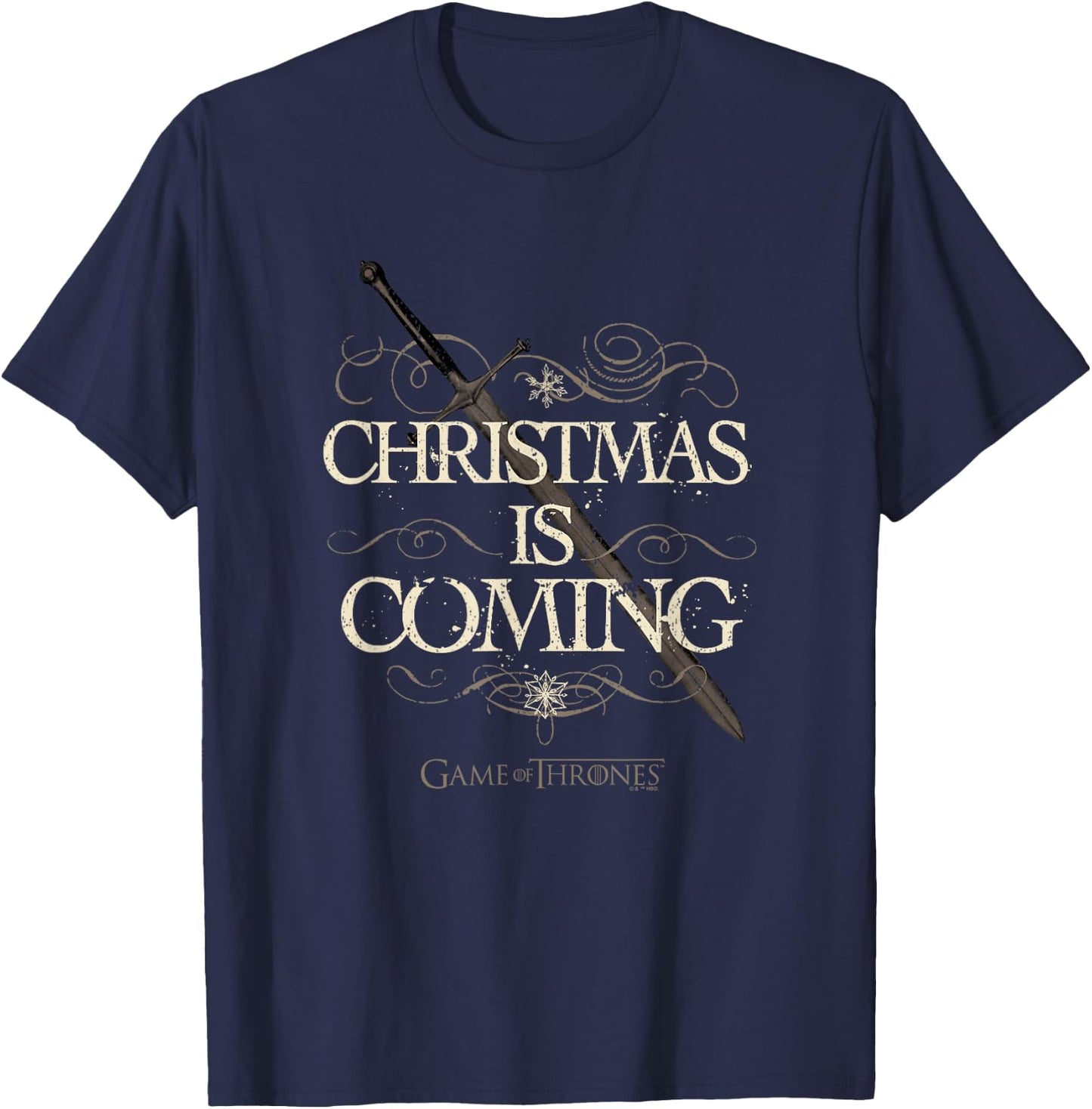 Game Of Thrones Christmas Is Coming Vintage Sword Logo T-Shirt - T-Shirt | Navy