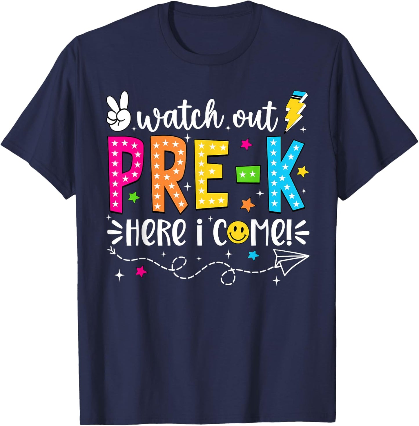 Watch Out Pre-K Here I Come Back To School Boys Girls Kids T-Shirt - T-Shirt | Navy