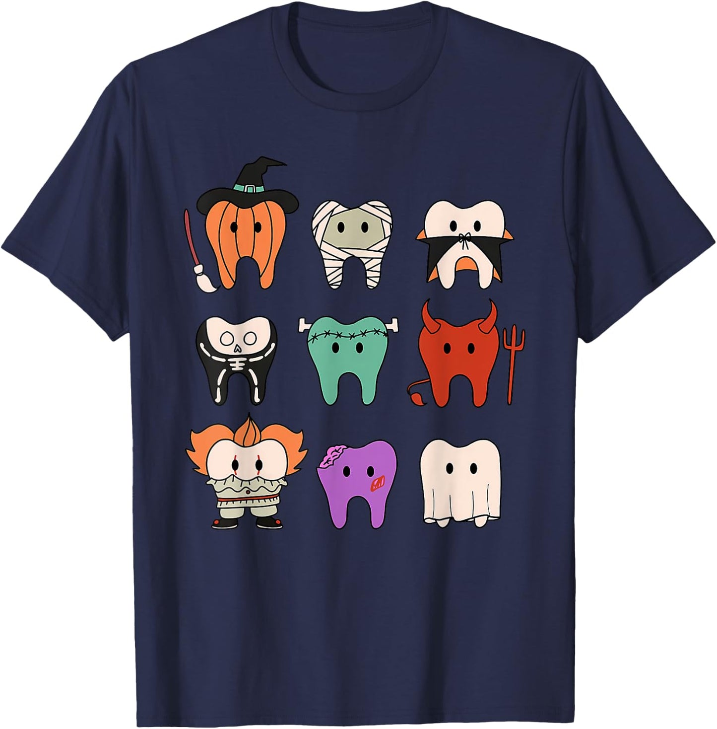 Funny Cute Dental Hygiene Monsters Teeth Squad Halloween T-Shirt - T-Shirt | Navy