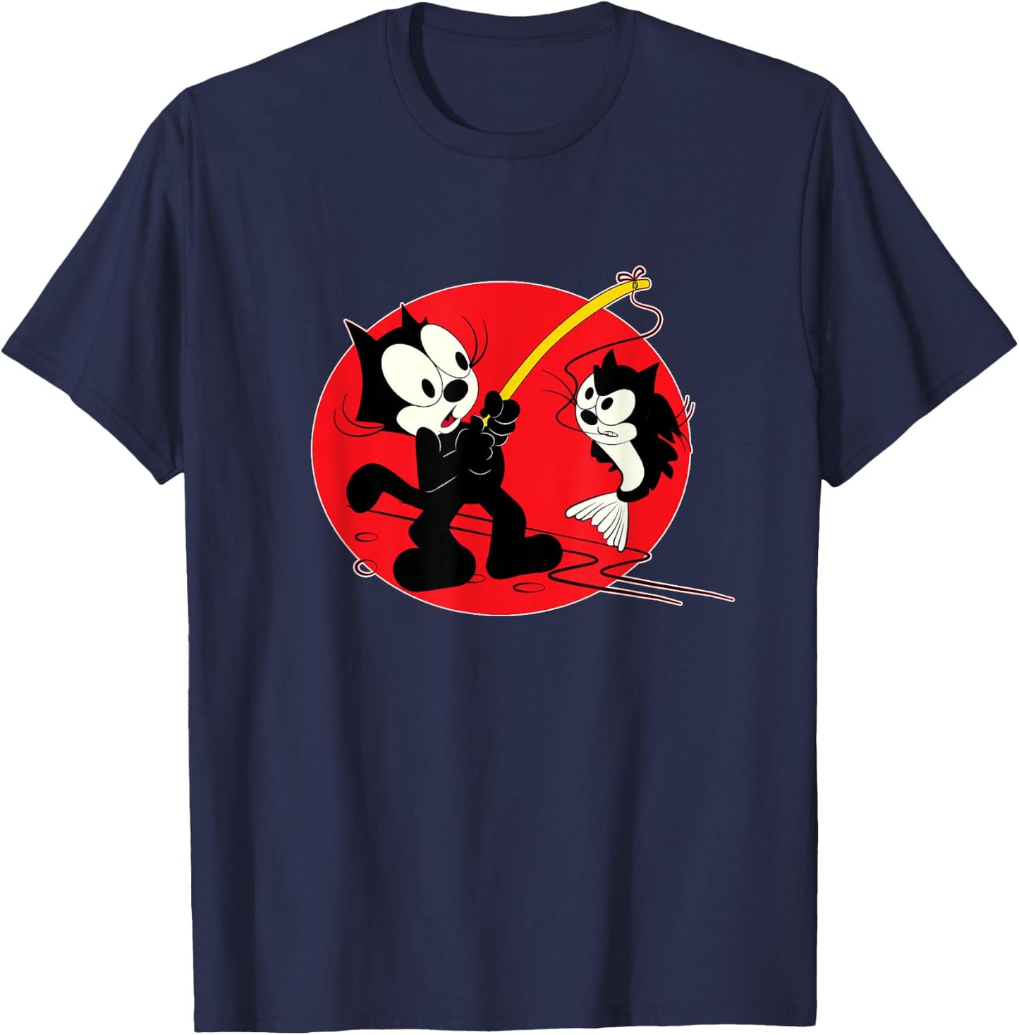 Felix Cat Cartoon Fishing Cat Fish Looks Like Felix Vintage Men Women Girls Kids T-Shirt - T-Shirt | Navy