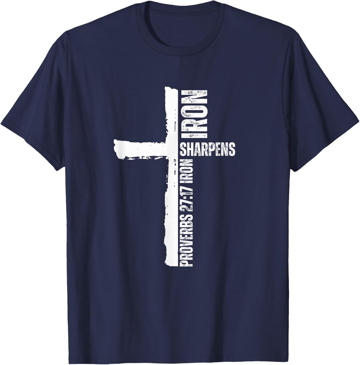 Iron Sharpens Iron Christian workout gym cross passage T-Shirt - T-Shirt | Navy