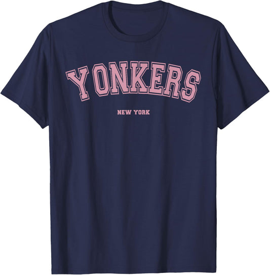 Pink Yonkers New York NY Varsity Style on Yonkers T-Shirt - T-Shirt | Navy