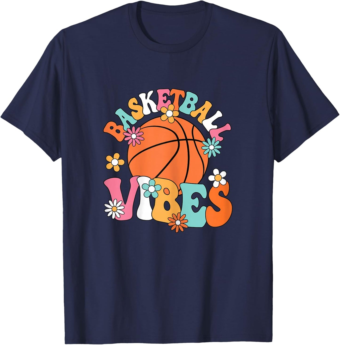 Basketball Vibes Basketball Player Groovy Women Girls Kids T-Shirt - T-Shirt | Navy