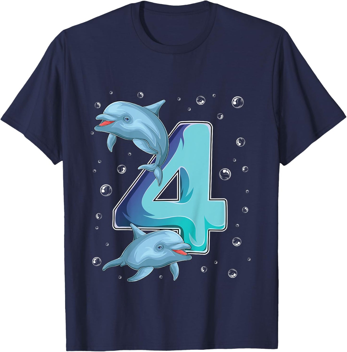 4 Year Old Dolphin 4th Birthday Girl Party Dolphin Lover T-Shirt - T-Shirt | Navy