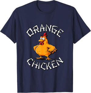Redds Threads Orange Chicken -Adults Black Small Short Sleeve Classic Fit 100% Polyester Fun Cartoon Mandarin Collar Modern Unique Graphic Design T-Shirt - T-Shirt | Navy