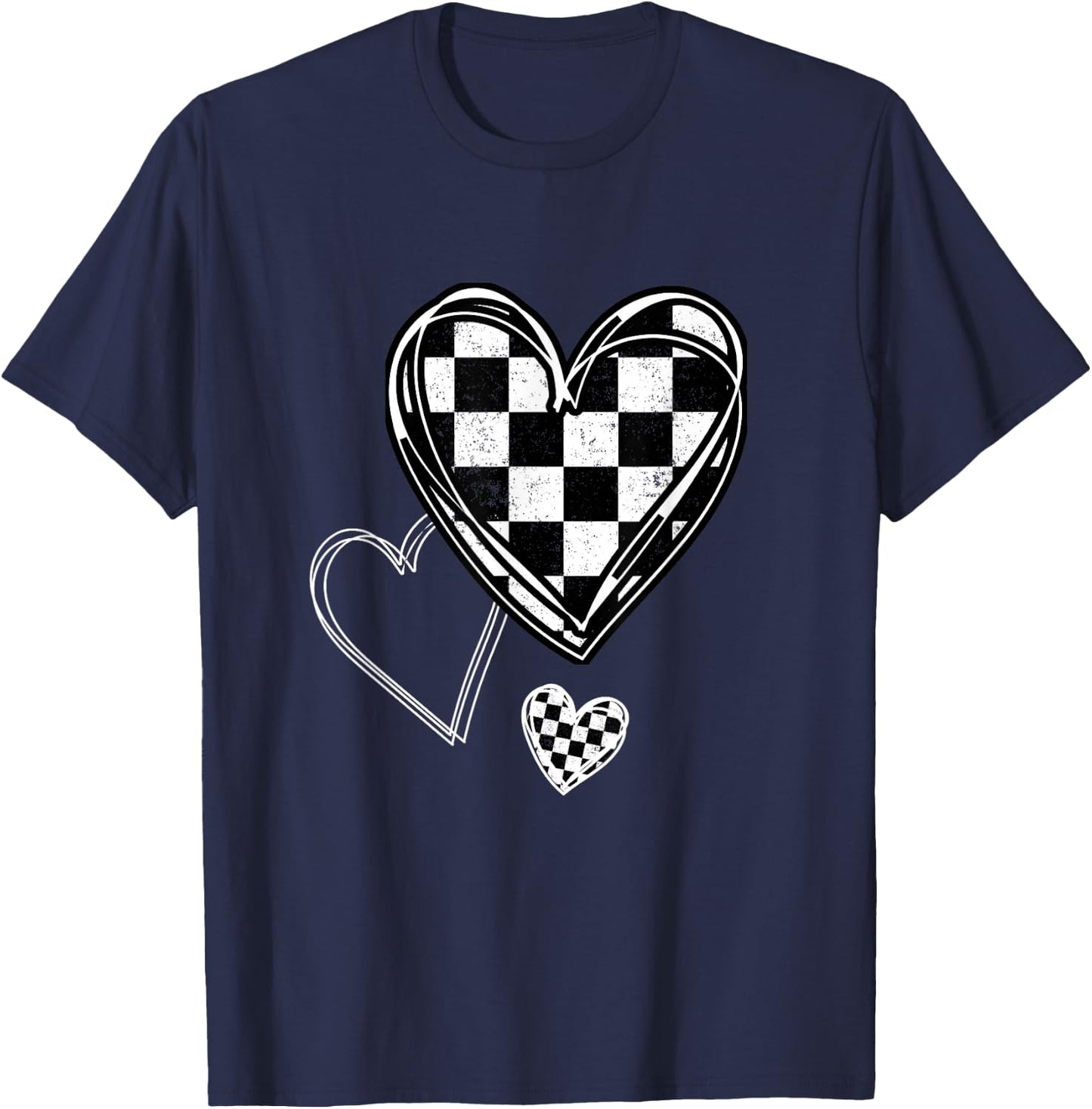 Race Car Checker Flag Racing Heart Auto Racer T-Shirt - T-Shirt | Navy