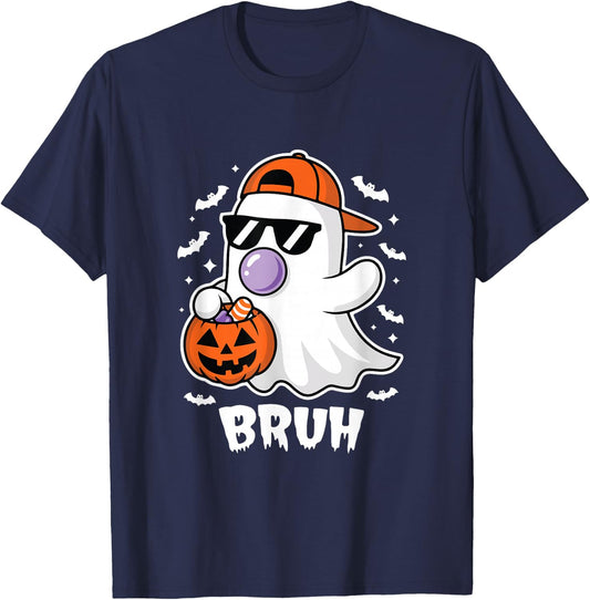 Bruh Ghost Bubble Gum Funny Halloween Costume Spooky Season T-Shirt - T-Shirt | Navy
