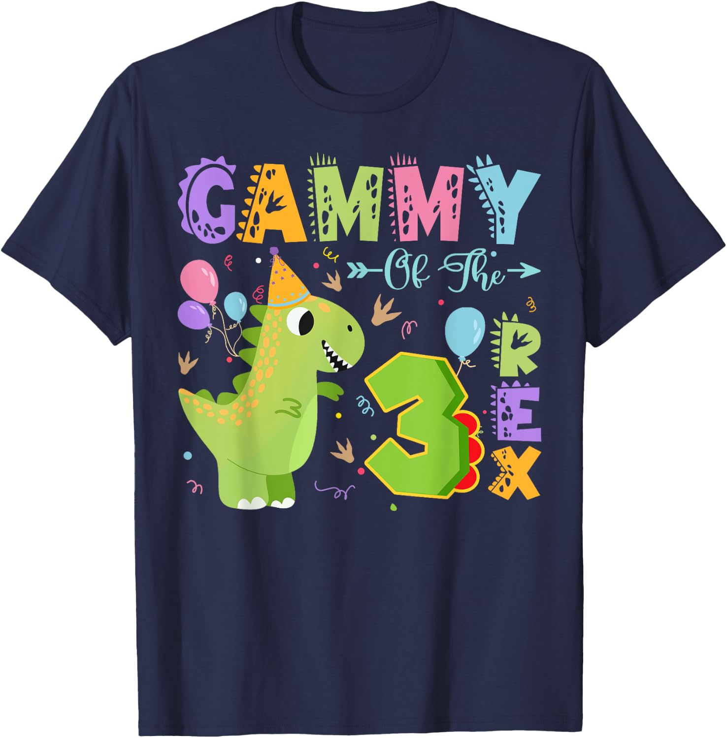 Gammy Of The Three Rex 3Rd Birthday Dinosaur Party T-Shirt - T-Shirt | Navy
