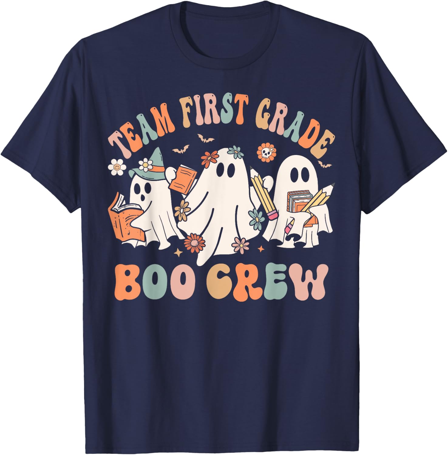 Team First Grade Boo Crew Cute First Grade Teacher Halloween T-Shirt - T-Shirt | Navy