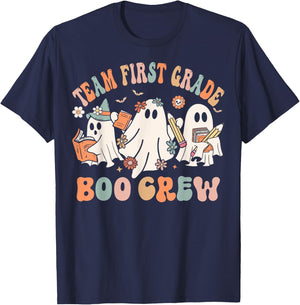 Team First Grade Boo Crew Cute First Grade Teacher Halloween T-Shirt - T-Shirt | Navy
