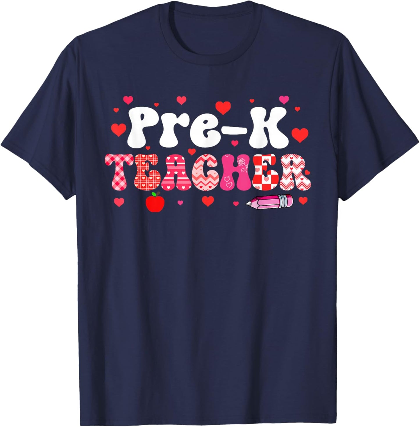 Pre-K Teacher Valentine's Day Hearts Matching Job Team Lover T-Shirt - T-Shirt | Navy