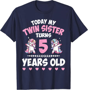 Unicorns Dab Together Today My Twin Sister Turns 5 Years Old T-Shirt - T-Shirt | Navy
