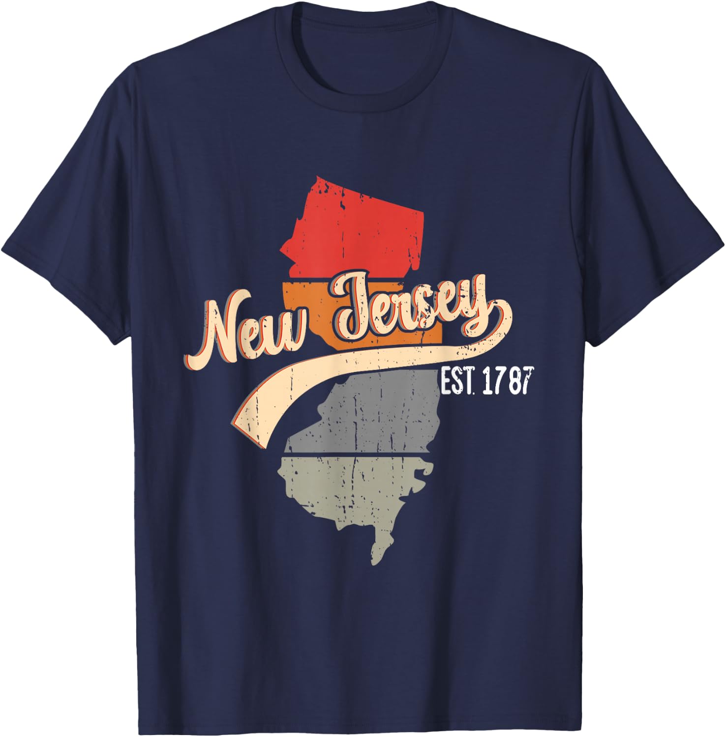New Jersey Home State NJ Sunburst Vintage Retro Design T-Shirt - T-Shirt | Navy