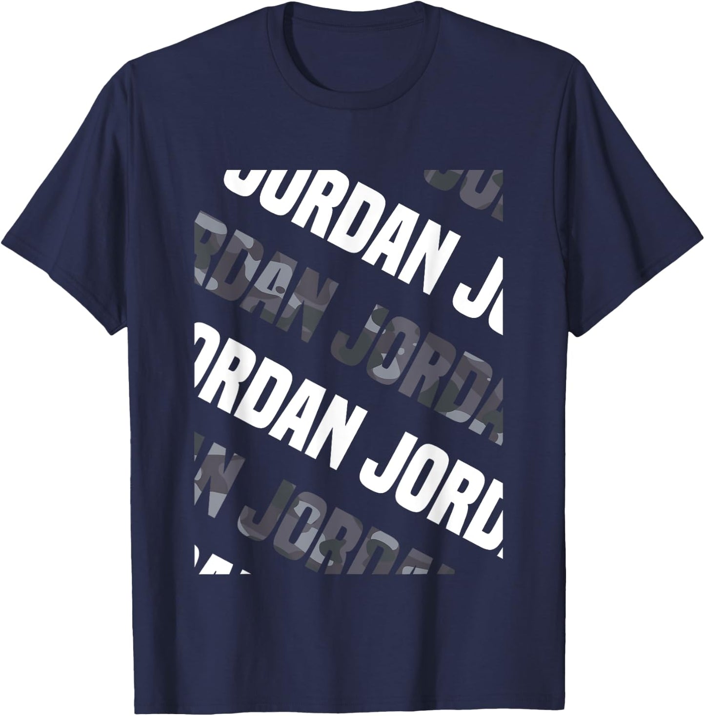 Diagonal Jordan Pattern Design Gift Grey Camouflage Print T-Shirt - T-Shirt | Navy