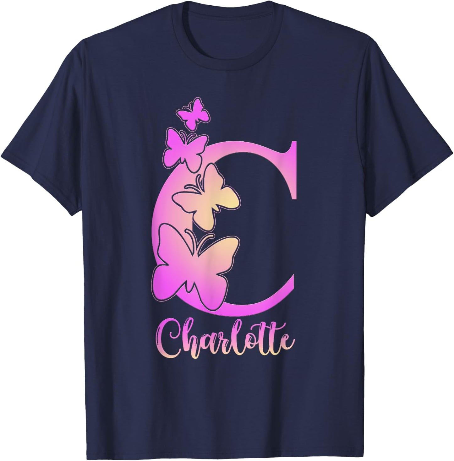 Charlotte, cute personalized butterfly custom kid girls name T-Shirt - T-Shirt | Navy