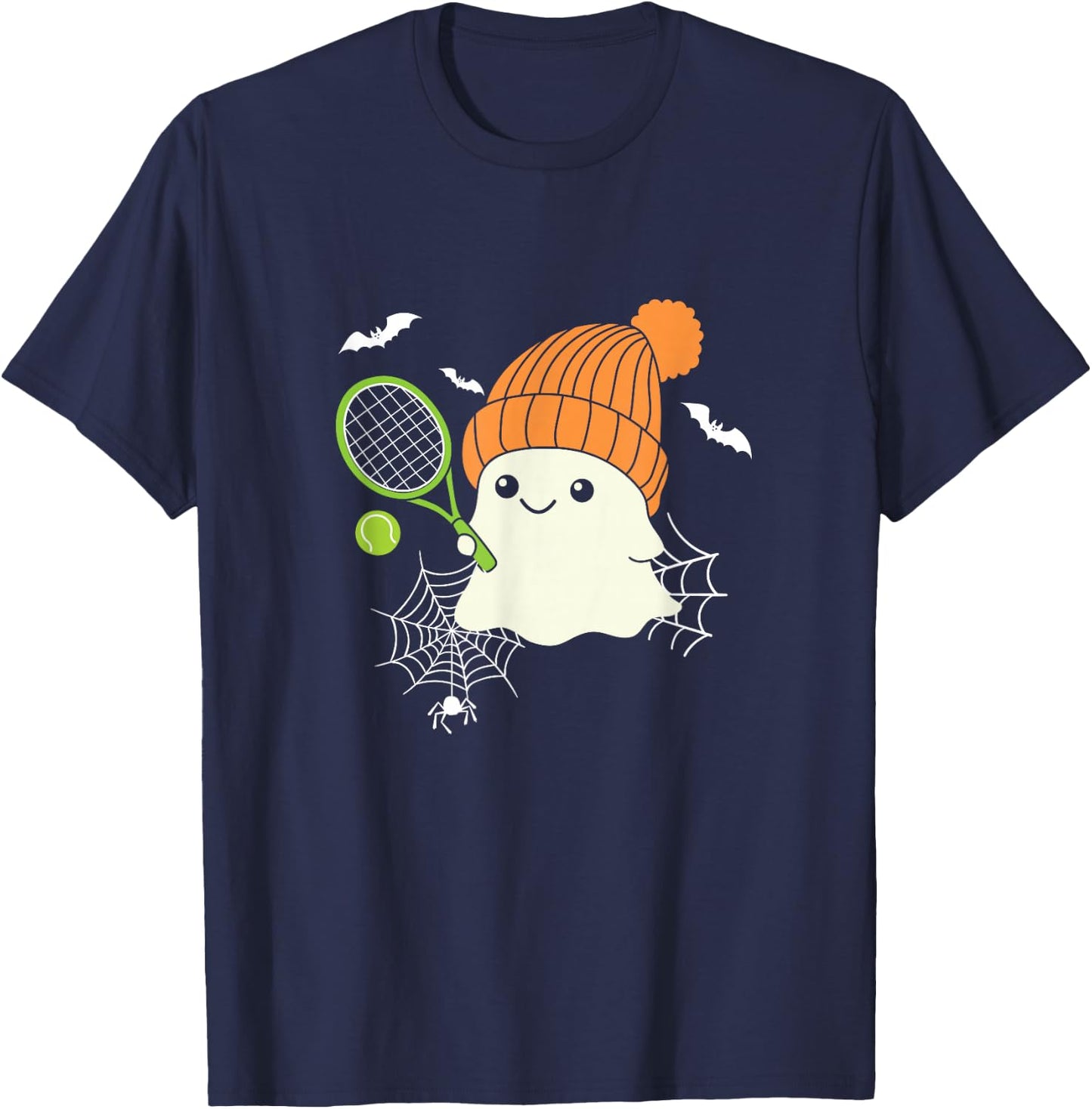 Boo Ghost Playing Tennis Funny Halloween Tennis Costume T-Shirt - T-Shirt | Navy