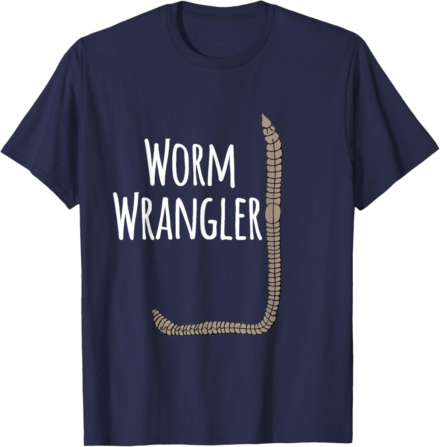 Worm Wrangler composting vermicomposting White Print T-Shirt - T-Shirt | Navy