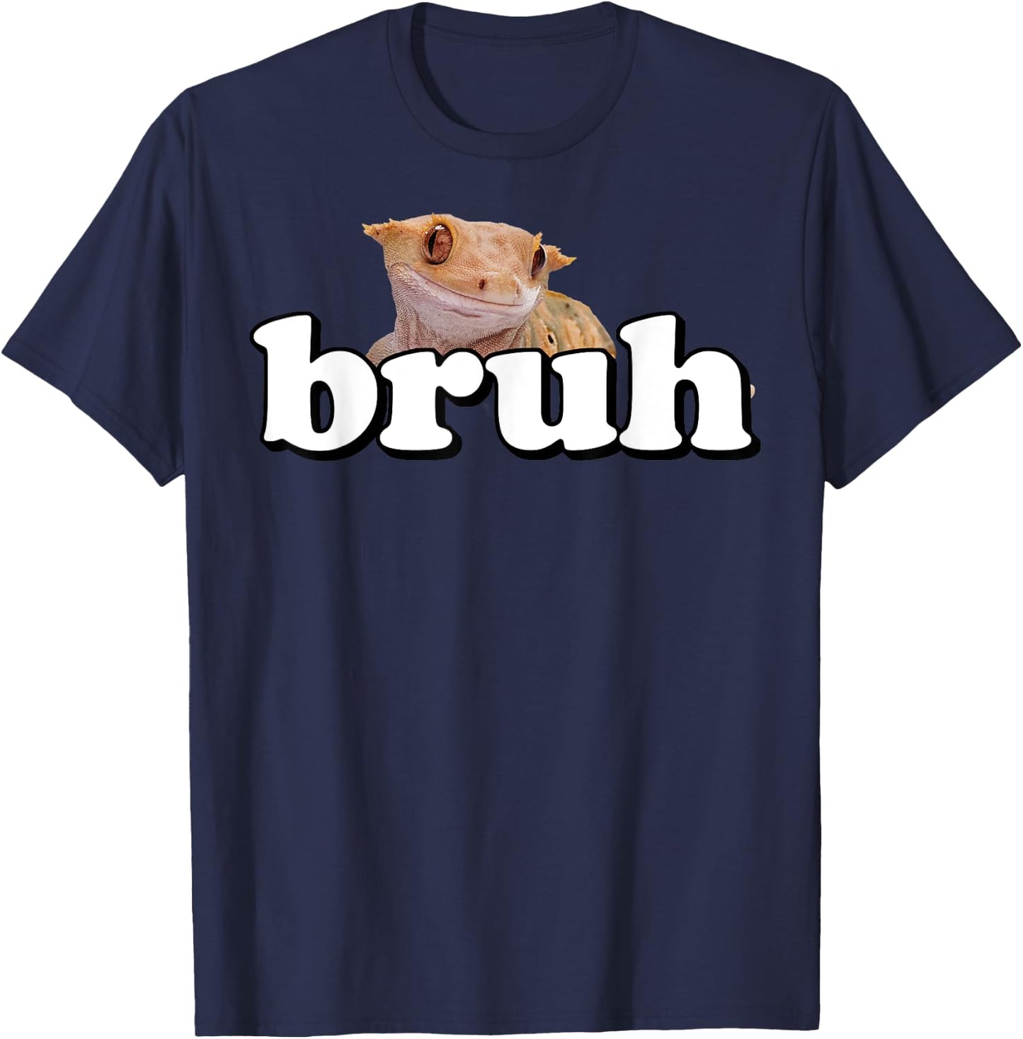 Funny Meme Saying Bruh With Crested Gecko Teens Boys Men T-Shirt - T-Shirt | Navy