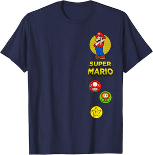 Super Mario Bros Power Up Vintage Game Icons T-Shirt - T-Shirt | Navy