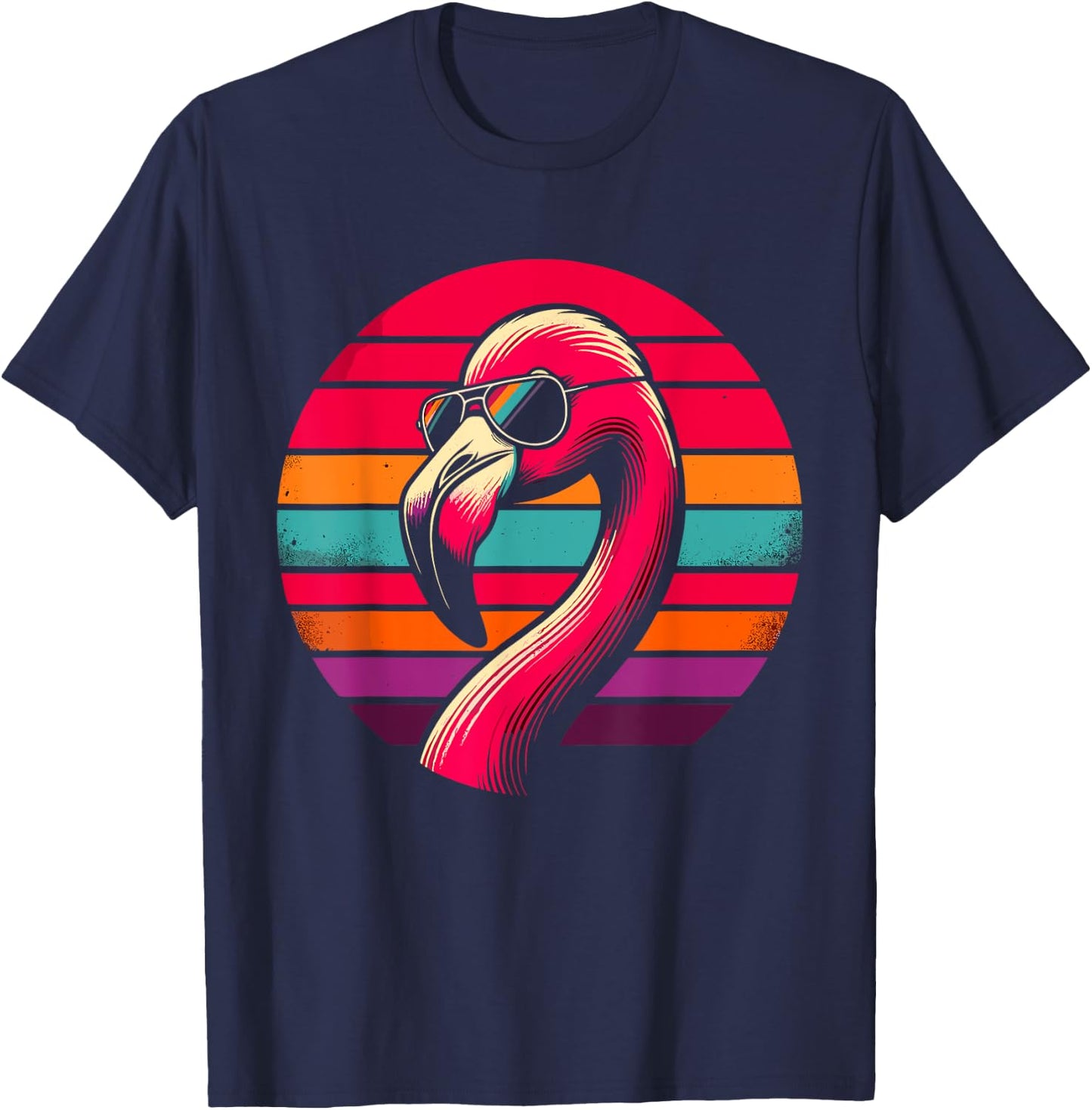 Retro Flamingo with Sunglasses T-Shirt - T-Shirt | Navy
