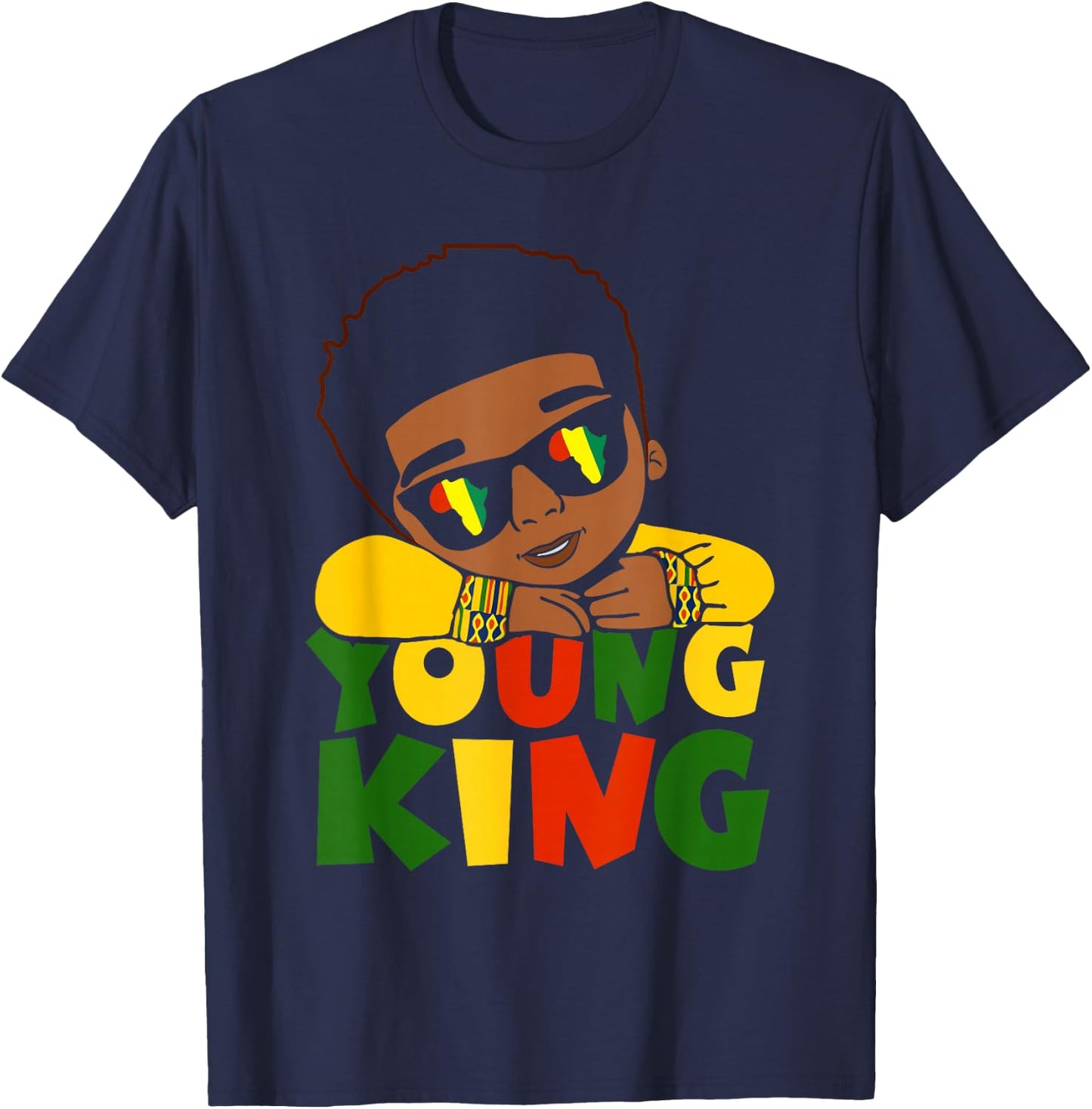 Black Young King Black History Month Kids Afro Boys Men T-Shirt - T-Shirt | Navy