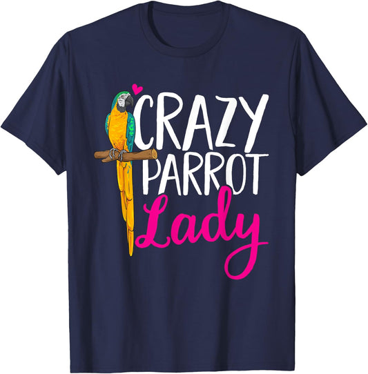 Macaw Parrot Crazy Parrot Lady Blue And Yellow Macaw T-Shirt - T-Shirt | Navy
