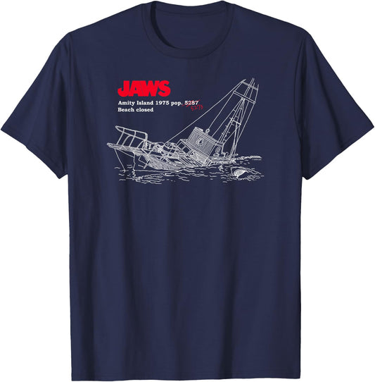 Jaws Amity Island Boat T-Shirt - T-Shirt | Navy