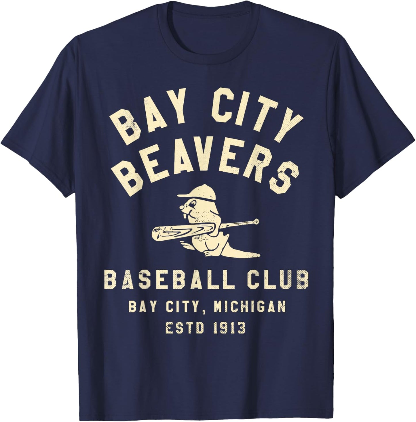Bay City Beavers Michigan Vintage Defunct Baseball T-Shirt - T-Shirt | Navy