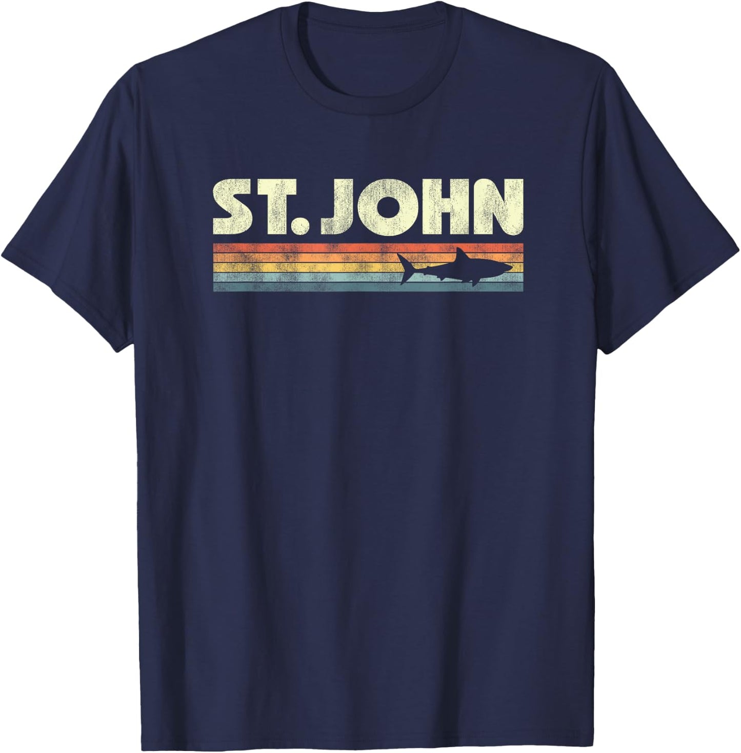 Retro St John USVI Shark Vintage Souvenir Boys Girls T-Shirt - T-Shirt | Navy