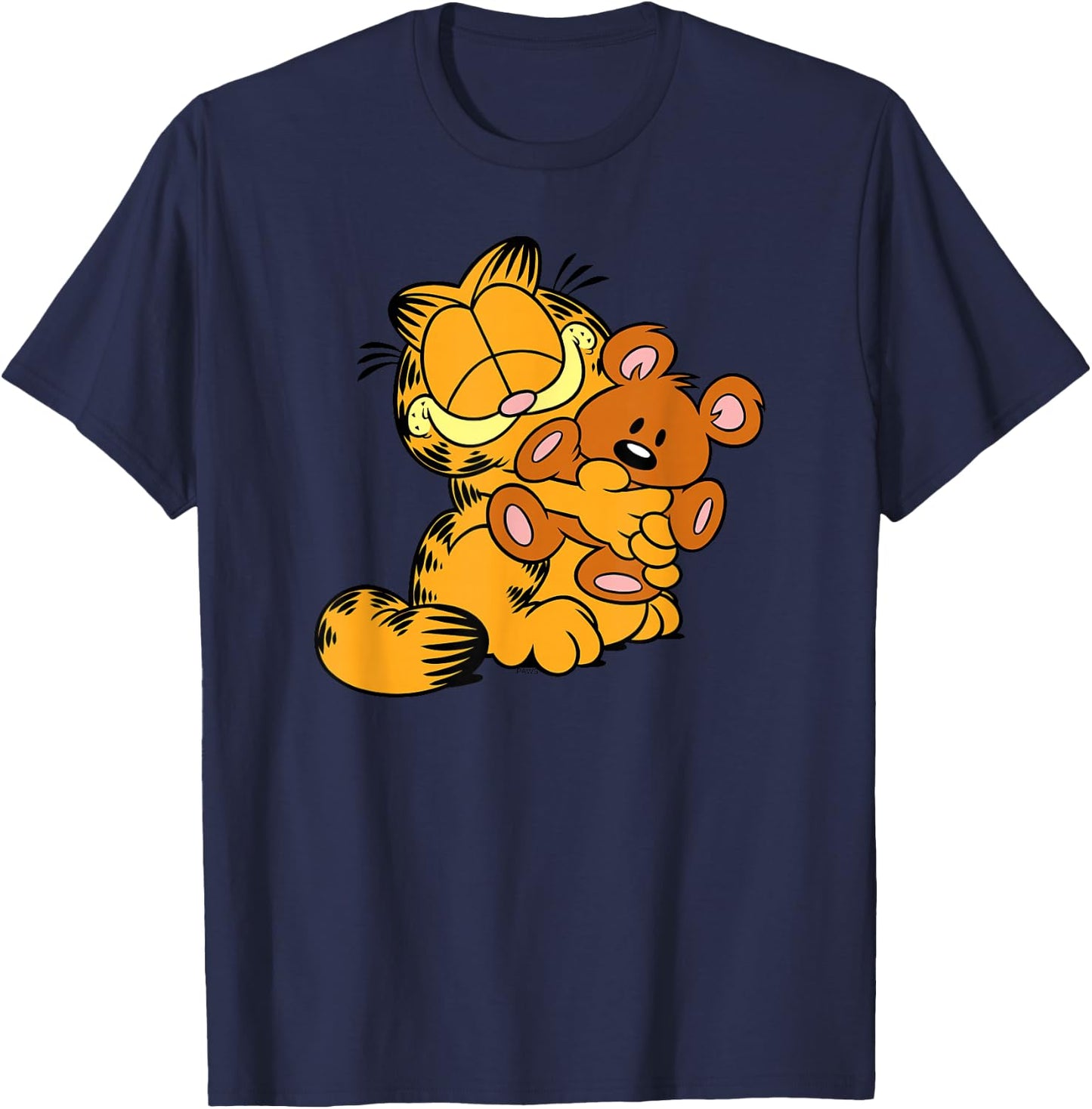 Garfield Hugging Pooky Cartoon Cat T-Shirt - T-Shirt | Navy