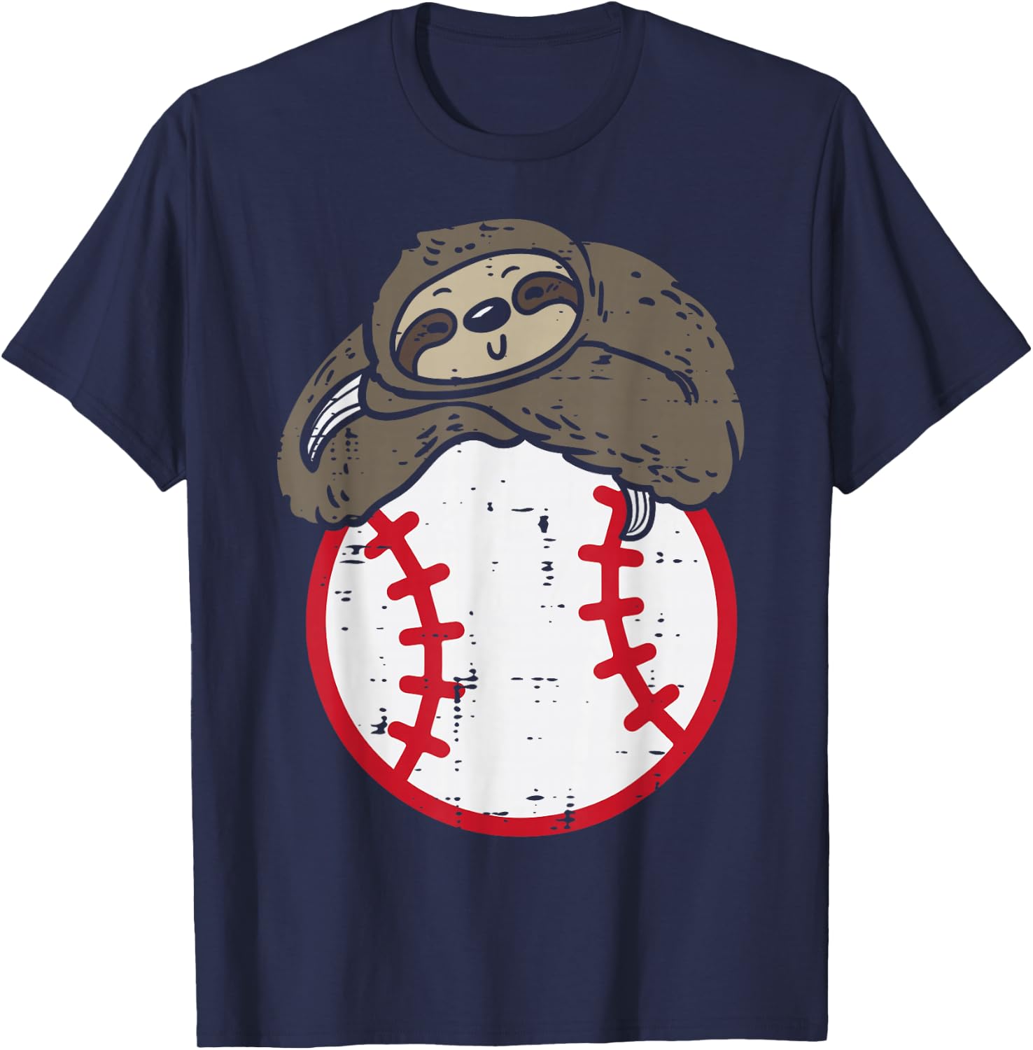Sloth On Baseball Cute Sports Player Catcher Men Women Boys T-Shirt - T-Shirt | Navy