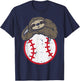 Sloth On Baseball Cute Sports Player Catcher Men Women Boys T-Shirt - T-Shirt | Navy