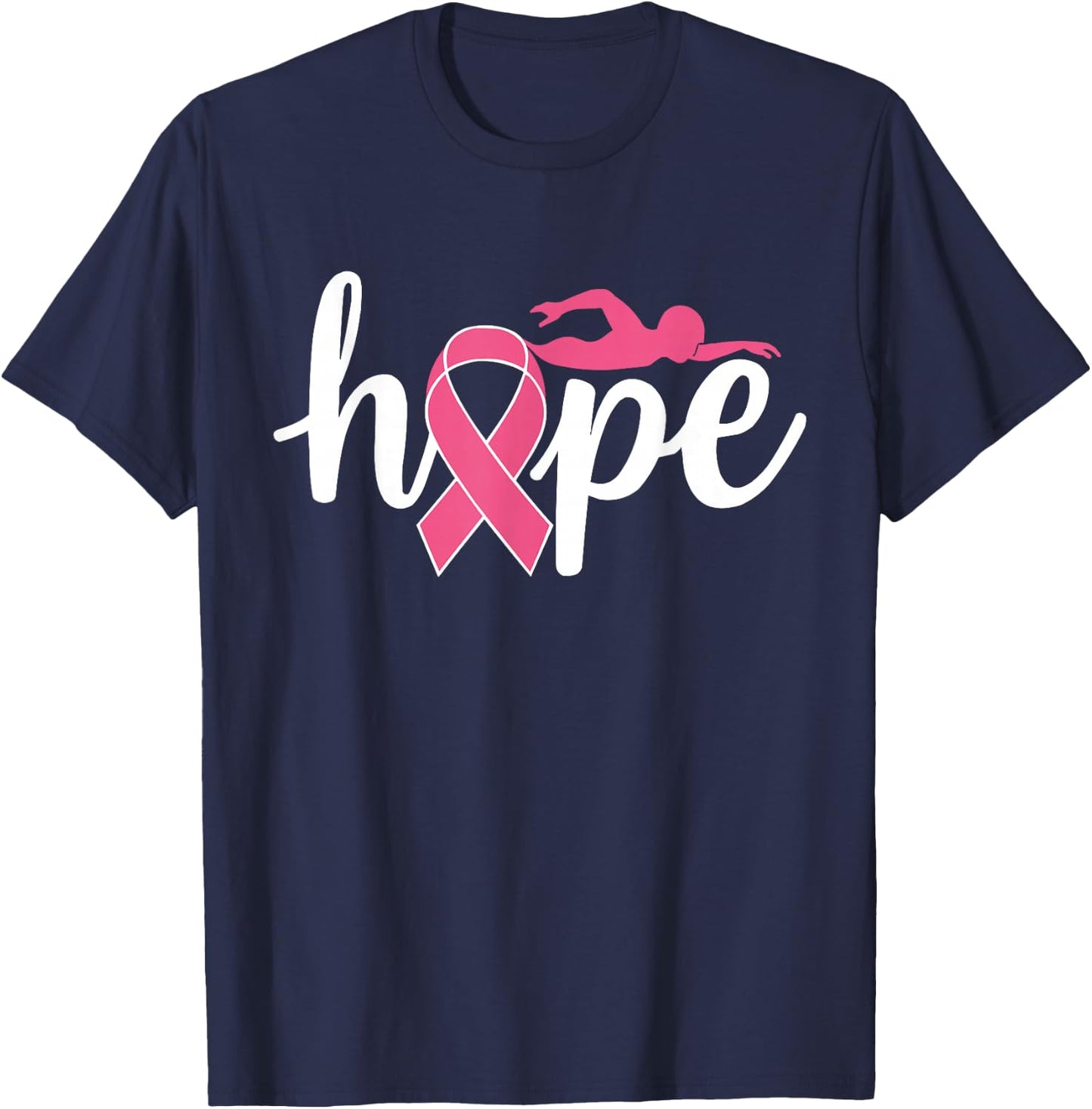 Swimming Breast Cancer Awareness Month Pink Ribbon T-Shirt - T-Shirt | Navy