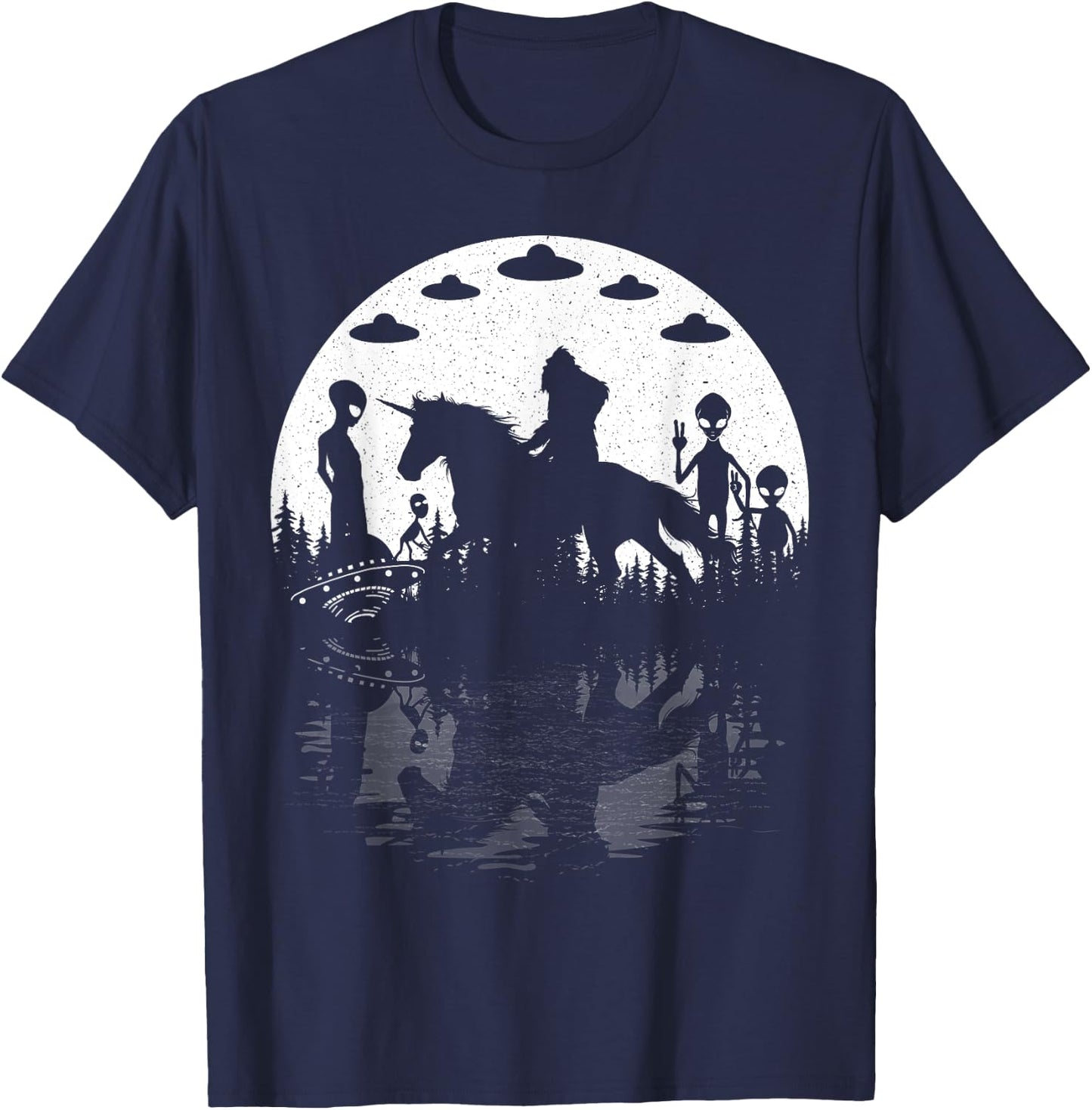Bigfoot Riding Unicorn! Funny Sasquatch Ufo Cryptid Aliens T-Shirt - T-Shirt | Navy