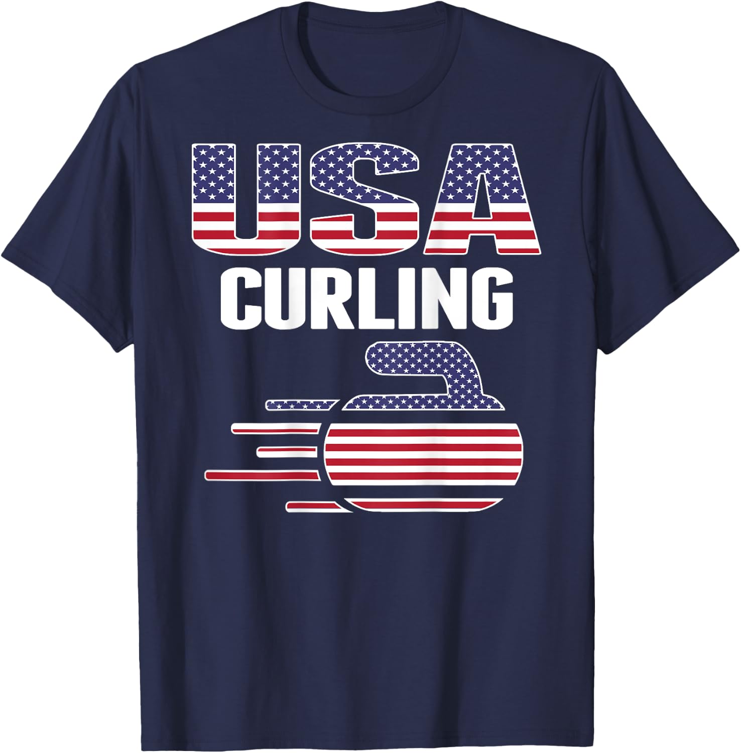 USA Team Curling Rock Jersey American Flag Winter Sport Gift Kids Men T-Shirt - T-Shirt | Navy