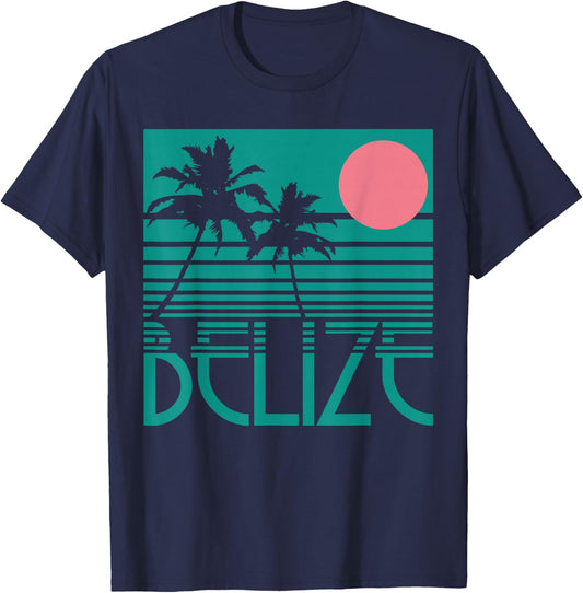 Belize Palm Trees Surf Vintage Retro Souvenir T-Shirt - T-Shirt | Navy