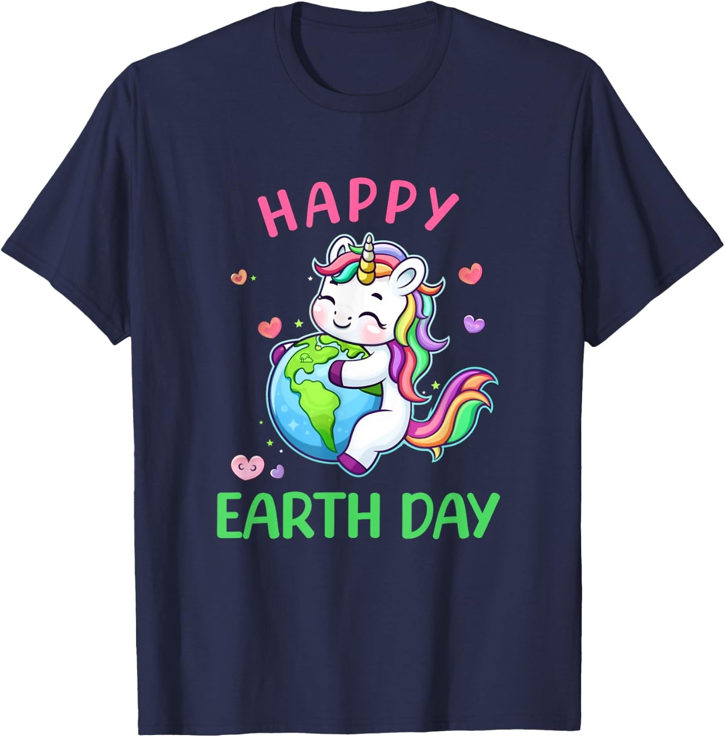 Cute Unicorn Happy Earth Day Groovy Women Girls Kids T-Shirt - T-Shirt | Navy