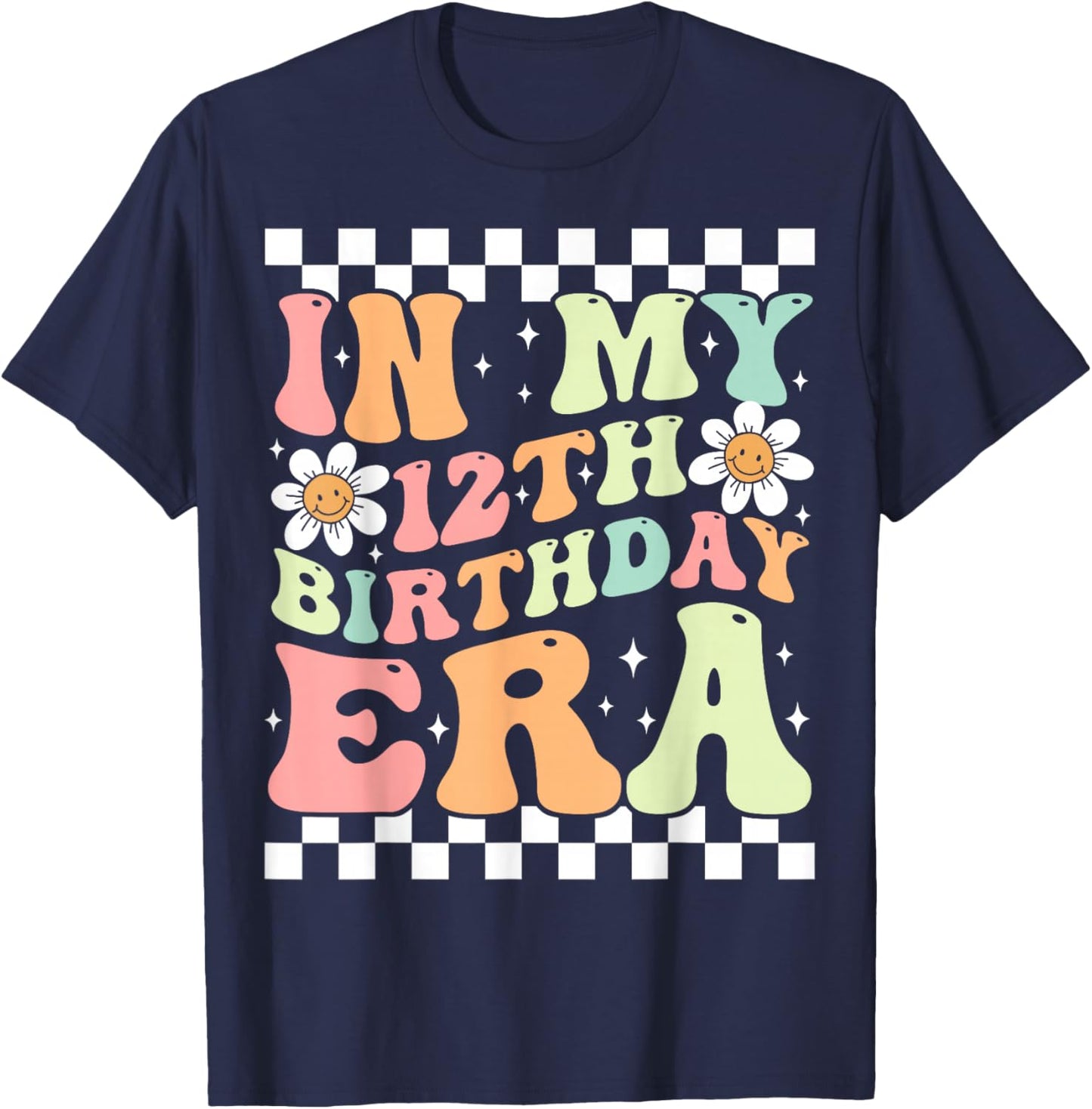 In My 12th Birthday Era Cute Groovy 12th Birthday Party T-Shirt - T-Shirt | Navy