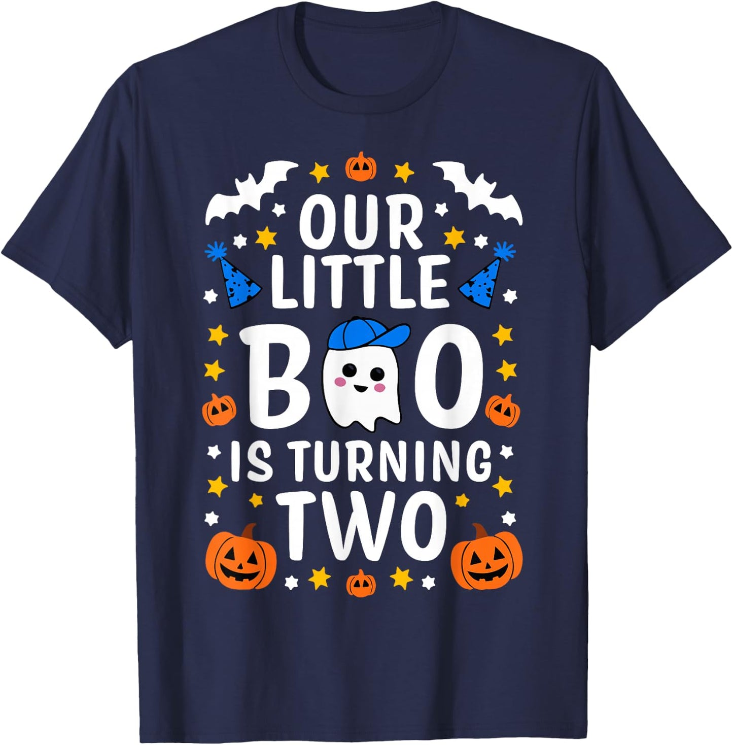 Our Little Boo Is Turning Two Yr 2nd Birthday Boy Halloween T-Shirt - T-Shirt | Navy