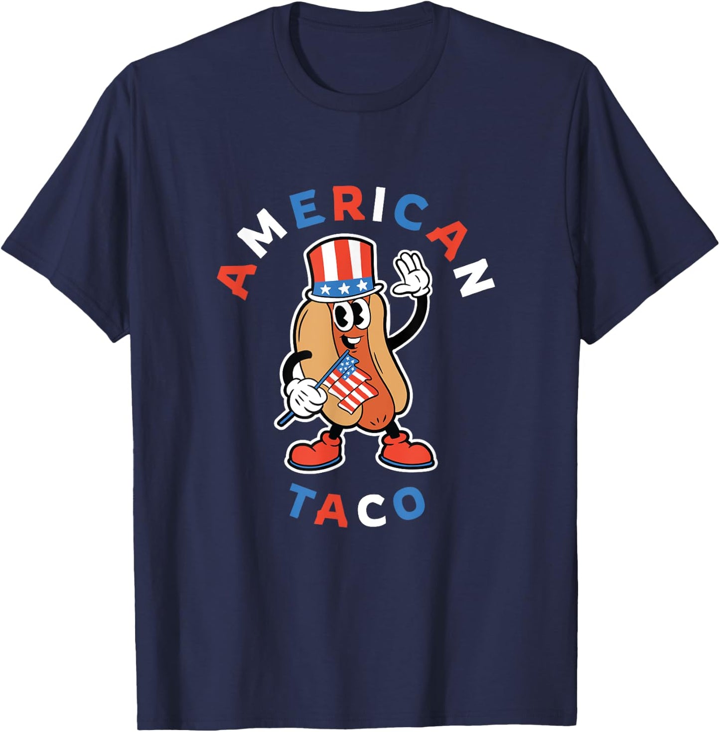 4th of July American Taco Patriotic Hot Dog Funny Graphic T-Shirt - T-Shirt | Navy