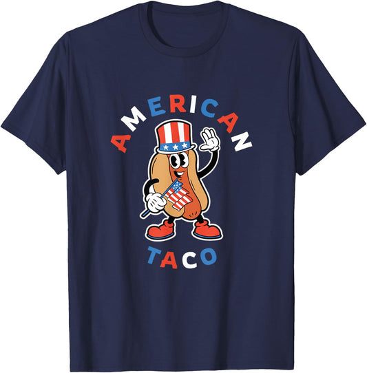 4th of July American Taco Patriotic Hot Dog Funny Graphic T-Shirt - T-Shirt | Navy