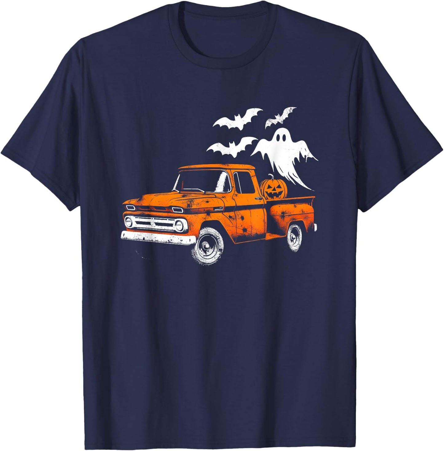 Jack O' Lantern Pickup Truck - Creepy Ghosts Halloween Lover T-Shirt - T-Shirt | Navy
