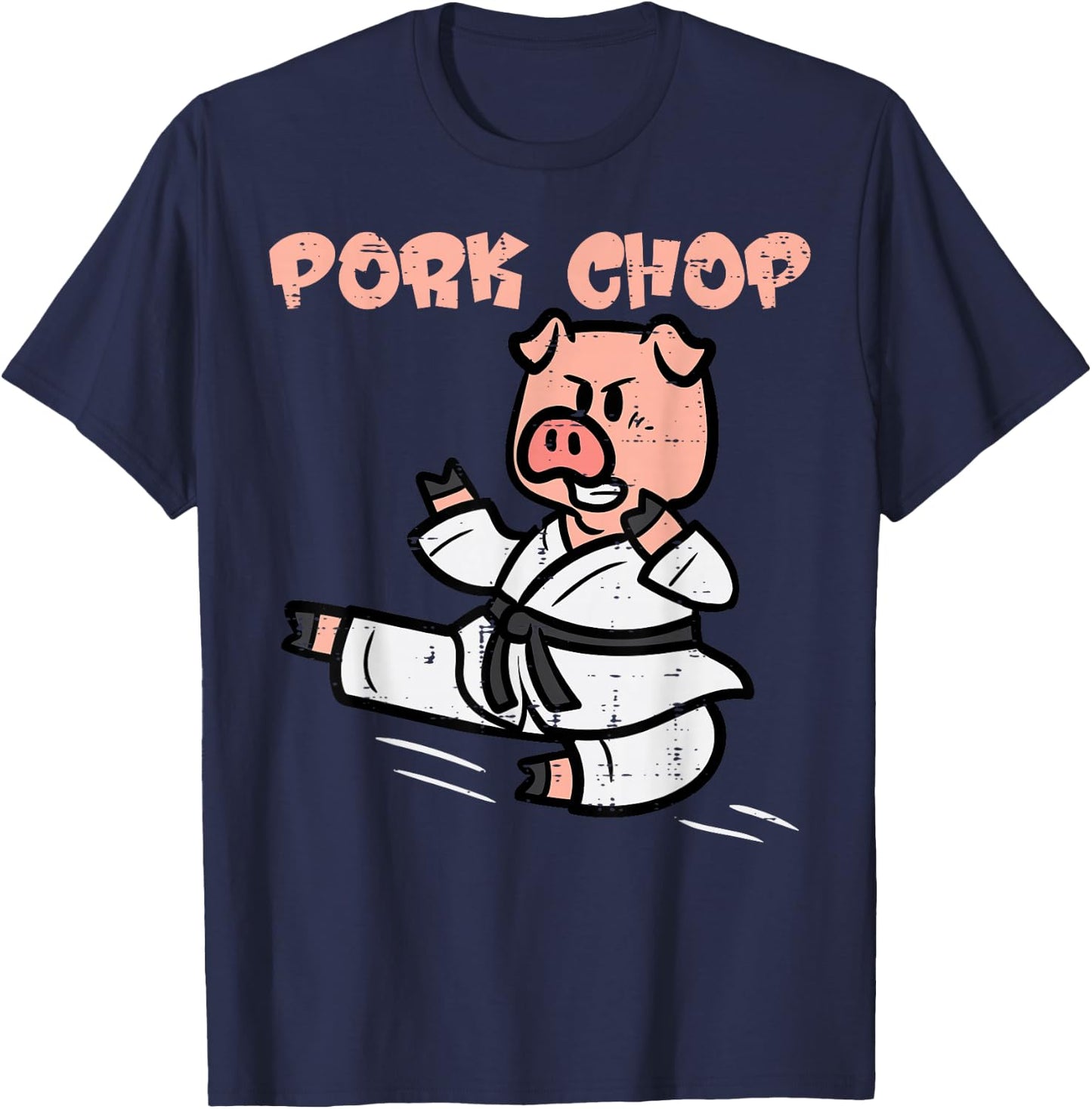 Pig Karate Pork Chop Funny Hog Swine Pun Men Boys Kids Women T-Shirt - T-Shirt | Navy